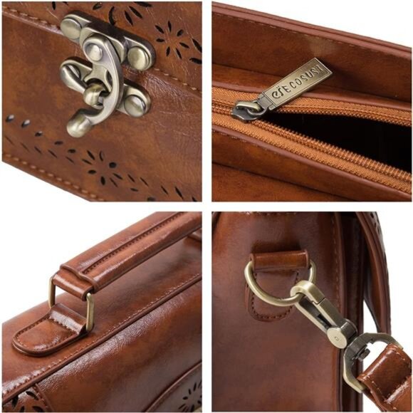 Women PU Leather Satchel Purse Vintage Small College Crossbody - Picture 4 of 7